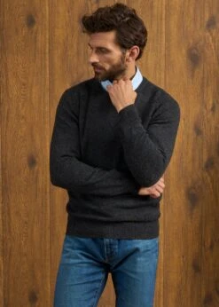 Dorset Men's Lambswool Jumper In Charcoal - Classic Fit -AlanPaine Shop Dorset Mens Lambswool Jumper Charcoal 3