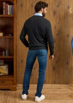 Dorset Men's Lambswool Jumper In Charcoal - Classic Fit -AlanPaine Shop Dorset Mens Lambswool Jumper Charcoal 4