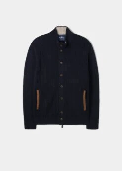 Duchally Men's Waffle Stitch Wool Jacket Navy