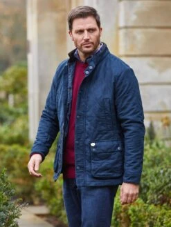 Felwell Men's Quilted Jacket In Dark Navy - Regular Fit -AlanPaine Shop Felwell Mens Quilted Jacket Navy
