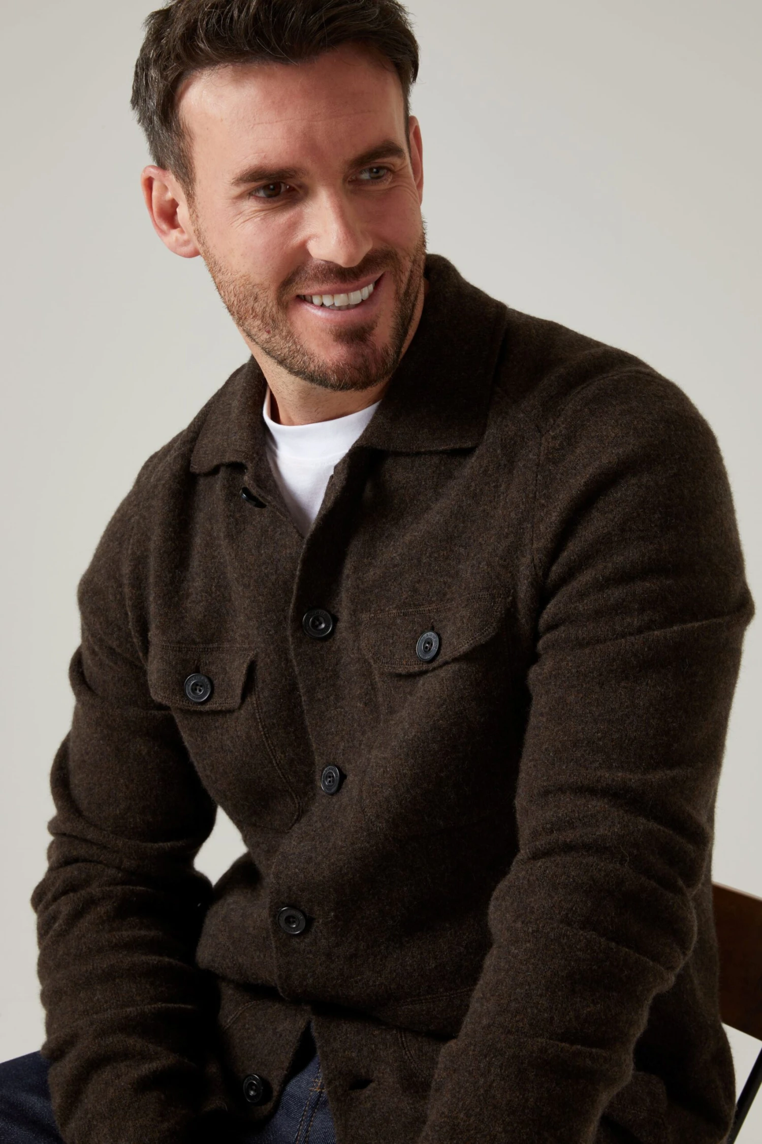 Ferndale Men's Knitted Lambswool Shirt In Cocoa - Regular Fit 4 Ferndale Men's Knitted Lambswool Shirt In Cocoa - Regular Fit - Image 2