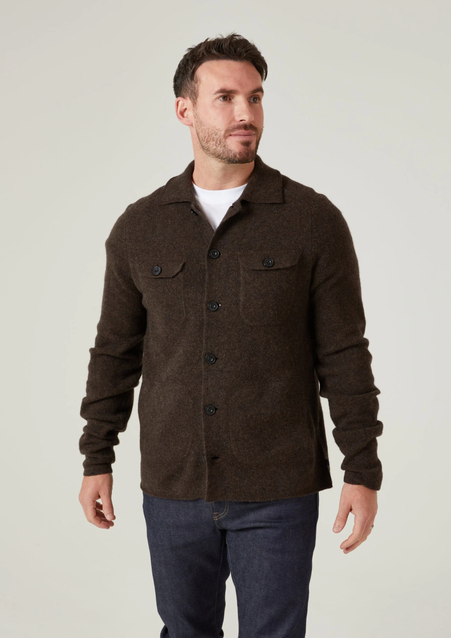 Ferndale Men's Knitted Lambswool Shirt In Cocoa - Regular Fit 8 Ferndale Men's Knitted Lambswool Shirt In Cocoa - Regular Fit - Image 6