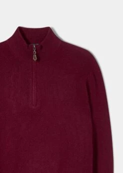 Cairns Geelong Wool 1/4 Zip Jumper In Claret - Regular Fit -AlanPaine Shop Geelong Wool Half Zip Sweater Claret 1