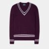 Grafton Men's Merino Wool Cable Cricket Jumper In Black Grape - Regular Fit