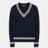Grafton Men's Merino Wool Cable Cricket Jumper In Navy - Regular Fit 2 Grafton Men's Merino Wool Cable Cricket Jumper In Navy - Regular Fit -AlanPaine Shop Grafton Mens Merino Wool Cable Cricket Jumper Navy