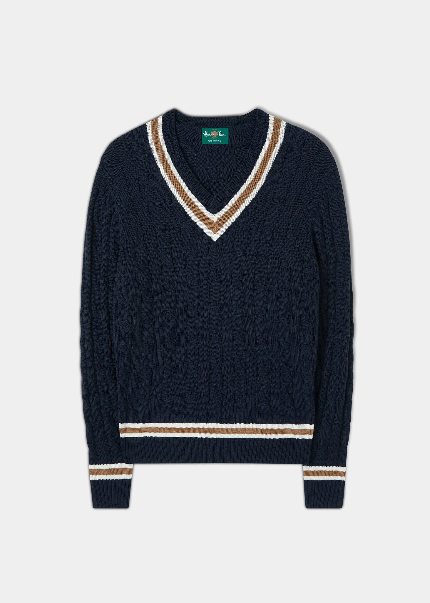 Grafton Men's Merino Wool Cable Cricket Jumper In Navy - Regular Fit 3 Grafton Men's Merino Wool Cable Cricket Jumper In Navy - Regular Fit