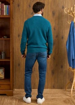 Hampshire Lambswool Jumper In Grecian Sea - Classic Fit -AlanPaine Shop Hampshire Lambswool Jumper Grecian 3