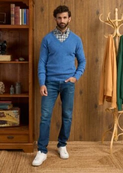 Hampshire Lambswool Jumper In Jeans - Classic Fit -AlanPaine Shop Hampshire Lambswool Jumper Jeans 1