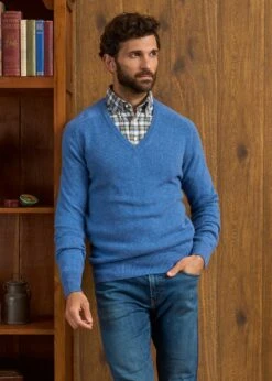 Hampshire Lambswool Jumper In Jeans - Classic Fit -AlanPaine Shop Hampshire Lambswool Jumper Jeans 2
