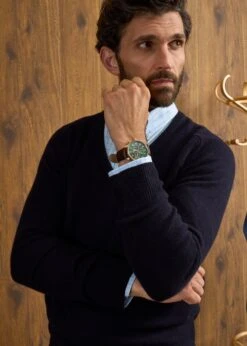 Hampshire Lambswool Jumper In Navy - Classic Fit -AlanPaine Shop Hampshire Lambswool Jumper Navy 5