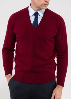 Hampshire Lambswool Jumper In Bordeaux - Classic Fit -AlanPaine Shop Hampshire Lambswool Saddle Shoulder Bordeaux Jumper Classic Fit