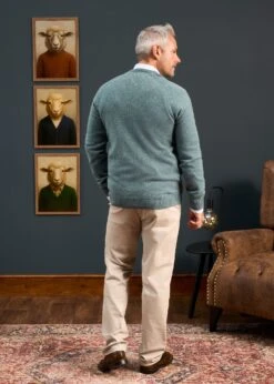 Hampshire Lambswool Jumper In Caspian - Classic Fit -AlanPaine Shop Hampshire Lambswool Saddle Shoulder Caspian Jumper 4