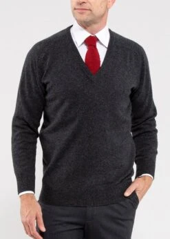 Hampshire Men's Lambswool Jumper In Charcoal - Classic Fit 10 Hampshire Men's Lambswool Jumper In Charcoal - Classic Fit -AlanPaine Shop Hampshire Lambswool Saddle Shoulder Charcoal Jumper image1