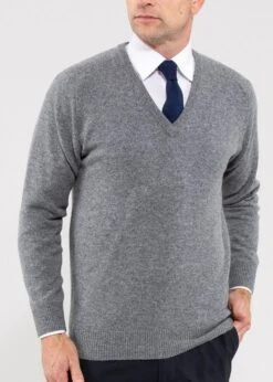 Hampshire Lambswool Jumper In Grey Mix - Classic Fit 9 Hampshire Lambswool Jumper In Grey Mix - Classic Fit -AlanPaine Shop Hampshire Lambswool Saddle Shoulder Grey Mix Jumper Image1