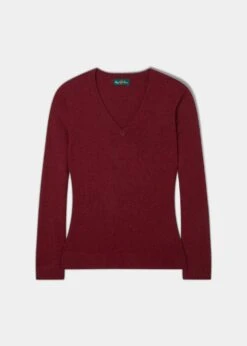 Isla Ladies Wool And Cashmere Vee Neck Jumper In Berry