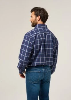 Ilkley Flannel Check Shirt In Blue - Shooting Fit -AlanPaine Shop Ilkey Flannel Check Shirt Blue 2