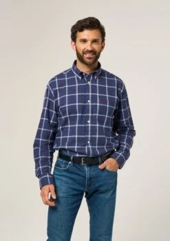 Ilkley Flannel Check Shirt In Blue - Shooting Fit -AlanPaine Shop Ilkey Flannel Check Shirt Blue