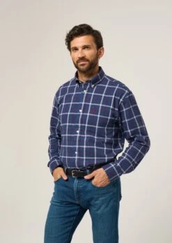 Ilkley Flannel Check Shirt In Blue - Shooting Fit -AlanPaine Shop Ilkey Flannel Check Shirt Blue 3