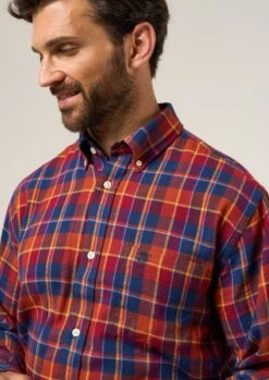 Ilkley Flannel Check Shirt In Red - Shooting Fit -AlanPaine Shop Ilkley Flannel Check Shirt Red 1