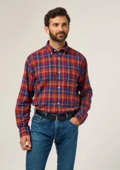 Ilkley Flannel Check Shirt In Red - Shooting Fit -AlanPaine Shop Ilkley Flannel Check Shirt Red 3