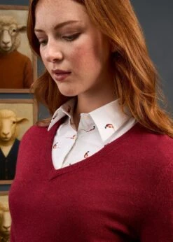 Isla Ladies Wool And Cashmere Vee Neck Jumper In Berry -AlanPaine Shop Isla Ladies Wool and Cashmere Vee Neck Berry 2