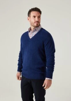 Kilsyth Men's Lambswool Jumper In Indigo - Regular Fit -AlanPaine Shop Kilsyth Men s Lambswool Jumper In Regular Fit Indigo 6