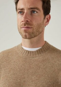 Kinnadie Supersoft Shetland Jumper In Pale Oak - Regular Fit -AlanPaine Shop Kinnadie mens supersoft shetland jumper pale oak 3