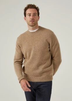 Kinnadie Supersoft Shetland Jumper In Pale Oak - Regular Fit -AlanPaine Shop Kinnadie mens supersoft shetland jumper pale oak 4