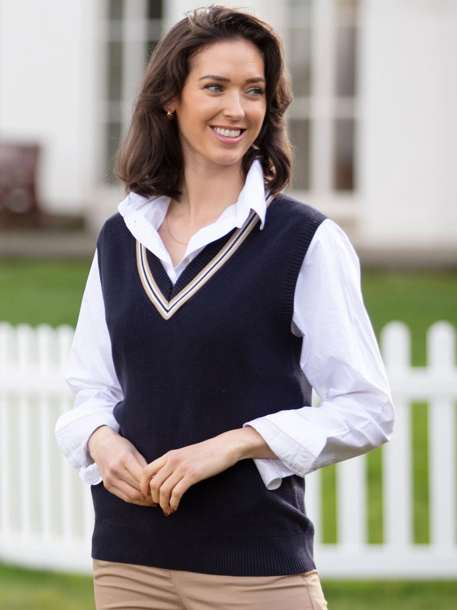 Ladies Cotton Cricket Slipover In Dark Navy 4 Ladies Cotton Cricket Slipover In Dark Navy - Image 2