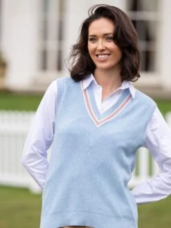 Ladies Cotton Cricket Slipover In Steel Blue Mix 7 Ladies Cotton Cricket Slipover In Steel Blue Mix -AlanPaine Shop Ladies Cricket Slipover Light Blue 1