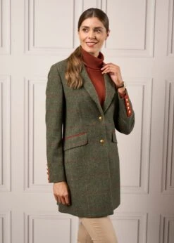 Combrook Ladies Mid-Thigh Coat In Heath - Regular Fit -AlanPaine Shop Ladies Long Tweed Coat Combrook Heath 1