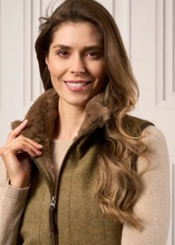 Combrook Ladies Tweed Gilet In Grove - Regular Fit -AlanPaine Shop Ladies Tweed Gilet Combrook Grove 1