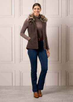 Surrey Ladies Tweed Gilet In Bramble -AlanPaine Shop Ladies Tweed Gilet Faux Fur Surrey Bramble 3