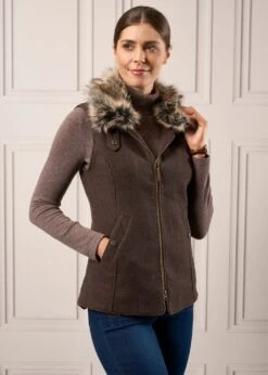Surrey Ladies Tweed Gilet In Bramble -AlanPaine Shop Ladies Tweed Gilet Faux Fur Surrey Bramble 4