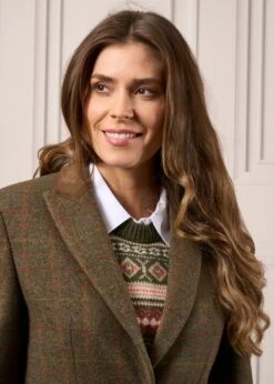 Surrey Ladies Mid-Thigh Tweed Coat In Hemlock - Regular Fit -AlanPaine Shop Ladies Tweed Long Coat Surrey Hemlock 3