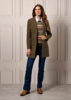 Surrey Ladies Mid-Thigh Tweed Coat In Hemlock - Regular Fit -AlanPaine Shop Ladies Tweed Long Coat Surrey Hemlock 7