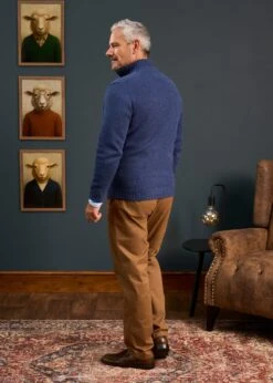 Landford Men's Lambswool Buttoned Jumper In Rhapsody - Regular Fit -AlanPaine Shop Lambswool Mock Neck Jumper Blue 3