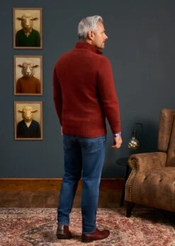 Landford Men's Lambswool Buttoned Jumper In Sienna - Regular Fit -AlanPaine Shop Lambswool Mock Neck Jumper Brown Red 4
