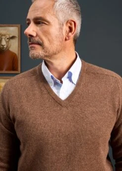 Hampshire Lambswool Jumper In Tobacco - Classic Fit -AlanPaine Shop Lambswool Saddle Shoulder Tobacco Jumper 2