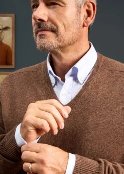 Hampshire Lambswool Jumper In Tobacco - Classic Fit -AlanPaine Shop Lambswool Saddle Shoulder Tobacco Jumper 3