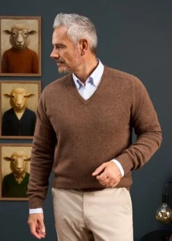 Hampshire Lambswool Jumper In Tobacco - Classic Fit -AlanPaine Shop Lambswool Saddle Shoulder Tobacco Jumper 6