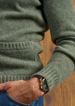 Landford Men's Lambswool Buttoned Jumper In Landscape - Regular Fit -AlanPaine Shop Landford Cable Lambswool Cardigan Landscape 4