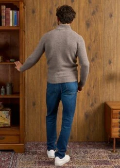 Landford Men's Lambswool Buttoned Jumper In Vole - Regular Fit -AlanPaine Shop Landford Cable Lambswool Cardigan Vole 3