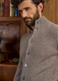 Landford Men's Lambswool Buttoned Jumper In Vole - Regular Fit -AlanPaine Shop Landford Cable Lambswool Cardigan Vole 5