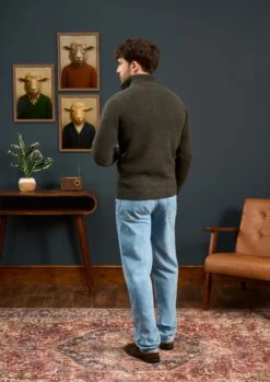 Landford Men's Lambswool Buttoned Jumper In Seaweed - Regular Fit -AlanPaine Shop Landford Mens Lambswool Buttoned Jumper In Seaweed 3