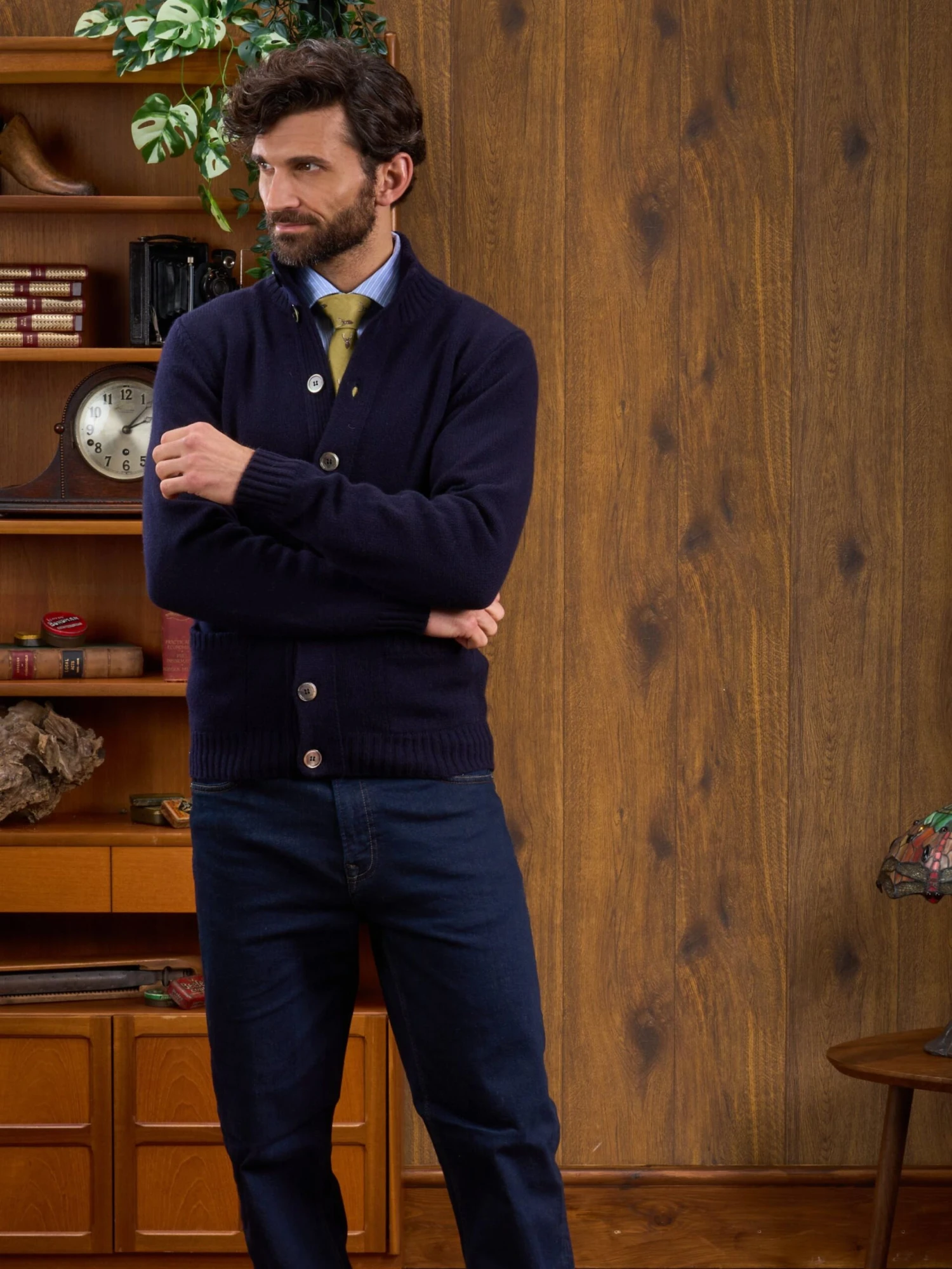 Landford Men's Lambswool Buttoned Jumper In Navy - Regular Fit 7 Landford Men's Lambswool Buttoned Jumper In Navy - Regular Fit - Image 5