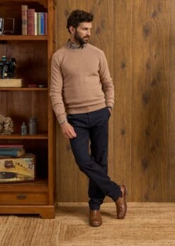 Lenzie Men's Lambswool Jumper In Camel - Regular Fit -AlanPaine Shop Lenzie Lambswool Crew Neck Jumper Camel 3