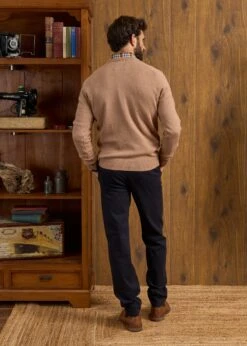 Lenzie Men's Lambswool Jumper In Camel - Regular Fit -AlanPaine Shop Lenzie Lambswool Crew Neck Jumper Camel 4