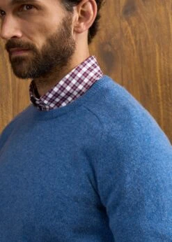 Lenzie Men's Lambswool Jumper In Jeans - Regular Fit -AlanPaine Shop Lenzie Lambswool Crew Neck Jumper Jeans 5