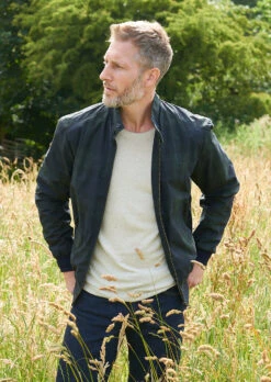 Letson Bomber Jacket In Navy Check -AlanPaine Shop Leston Bomber Jacket Navy Check LS